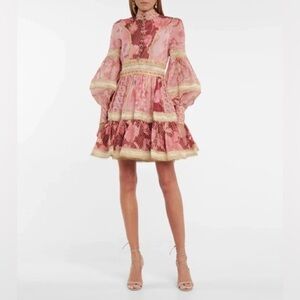 Zimmermann Pink and Gold Long Sleeve Dress